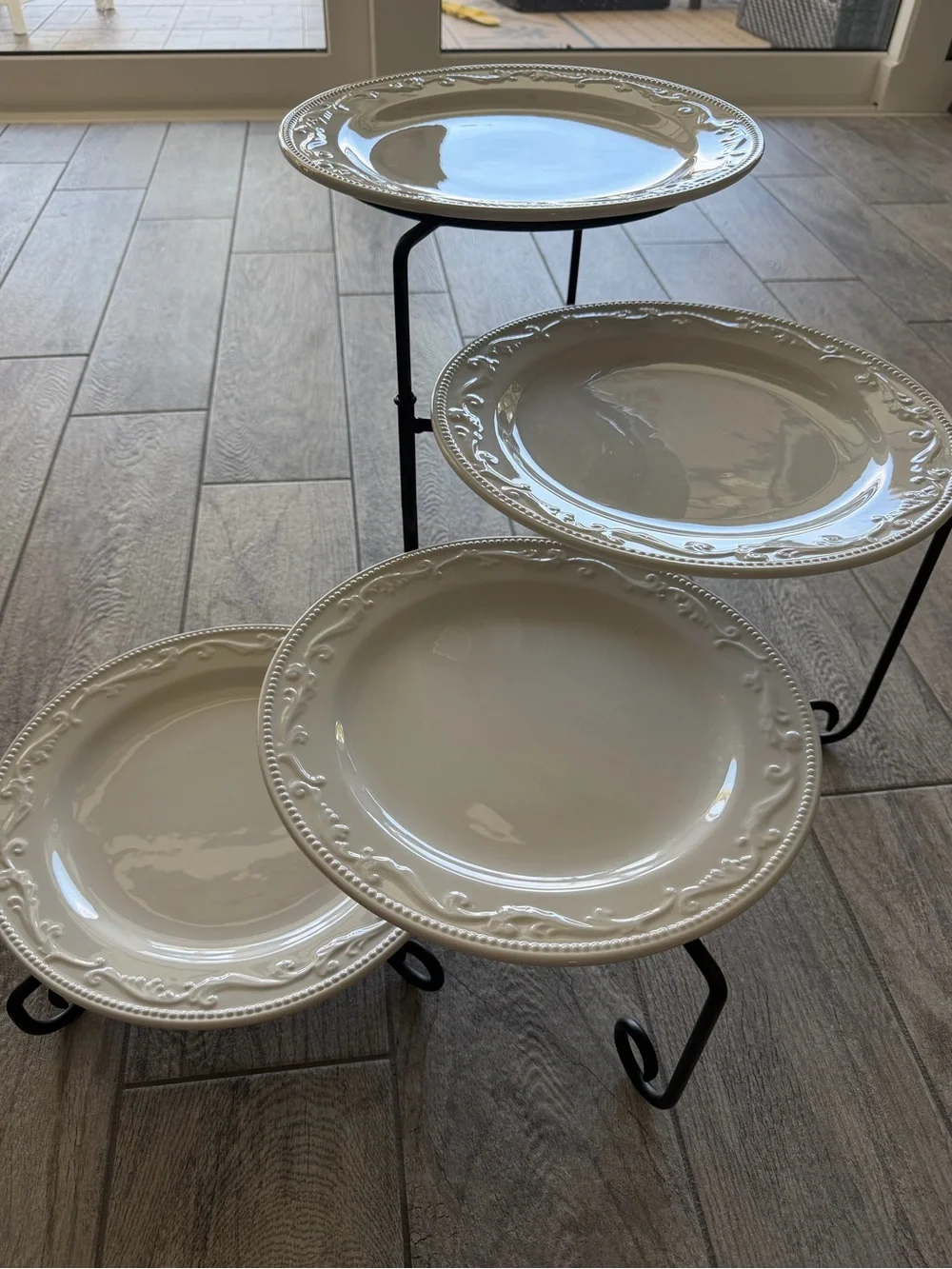 Ceramic Serving / Hostess Plate Set on Metal Serving Stand - Home Dining